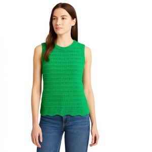 J.Crew - Green Crochet Knit Cotton Sweater Vest Tank Top Sz M